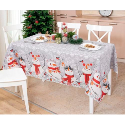 Скатерть рогожка "Снеговики" 150*185