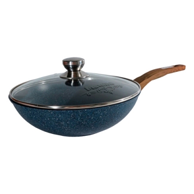 Сковорода ВОК 28см с несъемн. ручкой и стеклянной крышкой АП "Premium" (blue) арт. С78903 Сковорода ВОК 28см с несъемн. ручкой и стеклянной крышкой АП "Premium" (blue) арт. С78903
