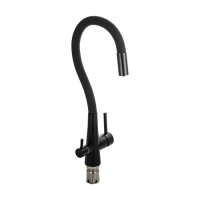 Смеситель кухонный С-обр гибкий черный излив, шаровый, с двойн выпуск воды для фильтр MAGNUS 91126