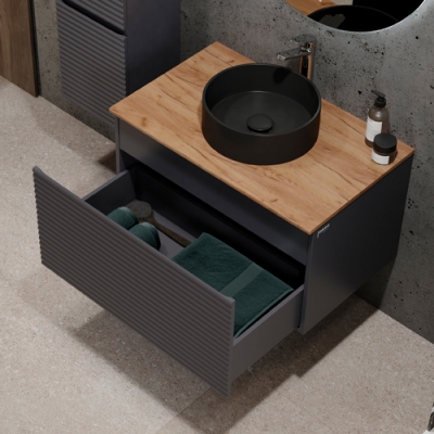 Тумба Raval Cossety 80 подвесная, Антрацит/Дуб Крафт золотой (под раковину Melana MLN )