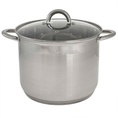 WEBBER BE-367/2 Кастрюля из нержавеющей стали 10 литров, со стеклянной крышкой, 24*21см