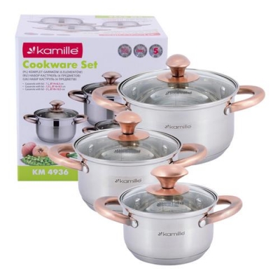 Набор кастрюль 6 предметов (1л, 1,5л, 2л; полые ручки) из нержавеющей стали (4936)