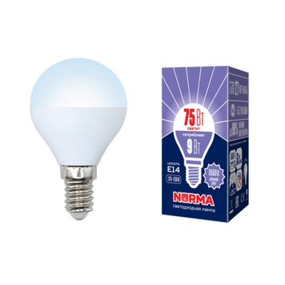 Лампа светодиодная LED-G45-9W/DW/E14/FR/NR Дневной белый свет (6500K) Серия Norma
