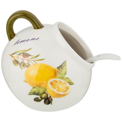 Солонка с ложкой "Лемон три" 9,5*9,5 см. высота=10 см. / 170 мл. 358-1593