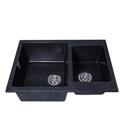 Мойка GranAlliance G-54 (770 х510мм) двухсекционная ,черная с сифоном