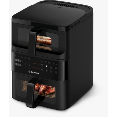 Аэрогриль BRAYER 2048BR, 2500Вт, 10л, 2 чаши, t. 200С, съемная решетка, LED-дисплей, 10 программ