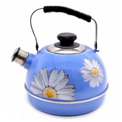 Чайник 3,5 л.(подвиж.ручка) - синий туман/ромашки (декор- нерж.сталь) ТМ04/35/08/14