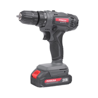 Дрель-шуруповерт аккумуляторная ПОБЕДА ДА-20/2 Ли, 2 АКБ, 20В, 2,2 Ач, 38Нм, кейс (180201638)