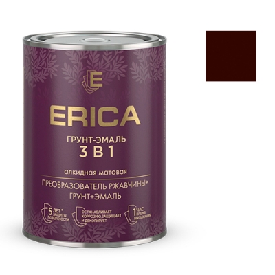Грунт-эмаль ERICA 3в1 по ржавчине алкидная МАТОВАЯ коричневая 0,8 кг