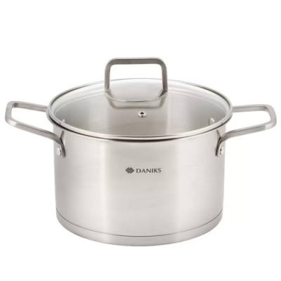 Кастрюля нерж, 4.75 л, с крыш, крыш стекло, Daniks, Ирати, индукц, SD-01369-22 (505744)