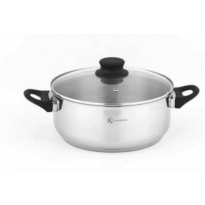 Кастрюля нерж.ст.,24х11см,4,5л,Прима,бакелит.ручки,стек.крышка,КАТЮША, арт.201-24-1