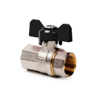 Кран шаровой ручка бабочка,латунь,внутренняя/внутренняя резьба 1/2", PN40 никель, РТП