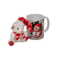 Кружка керамика, 350 мл, Снеговик, 8х9.5 см, с брелоком, в подарочной упаковке, Y4-9717 (503664)