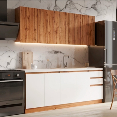 Кухня Игни Венера 2.0 дуб вотан+мрам бел зол (ШВБ400/800/800,ШНБ3Я400,ШНБ800,ШНМБ800,стол бел 26мм)