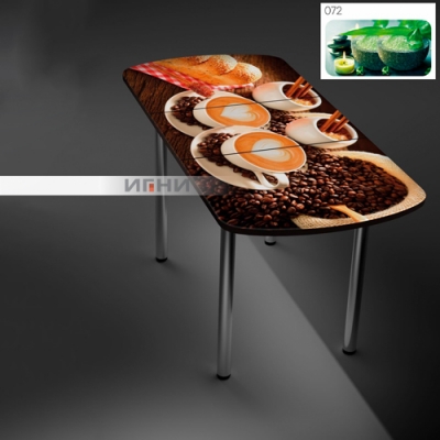 Кухонный стол 1100*700/400 форма 3 Фотопечать (стекло сырое), 072 (царговый пояс (ЛДСП 16, венге) +