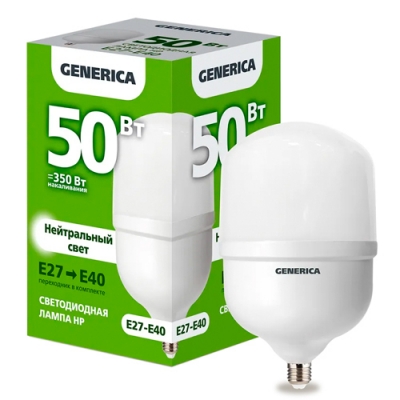 Лампа LED HP 50Вт 230В 4000К E27-E40 GENERICA арт.LL-HP-50-230-40-E27-E40-G