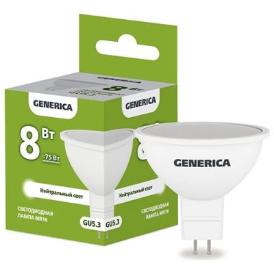 Лампа светодиодная MR16 софит 8Вт 230В 6500К GU5.3 GENERICA Лампа светодиодная MR16 софит 8Вт 230В 6500К GU5.3 GENERICA