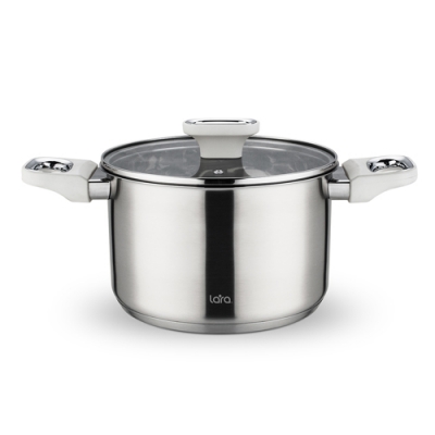 LR02-259 Кастрюля LARA (нерж) ФЛОРА 22x13,5см 5.1л, капсул индукци дно, Soft touch, стекл. крышка