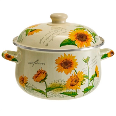 MetaLLoni EM-1514 Кастрюля эмалированная с эмалированной крышкой 5 л, d=24 см "Подсолнухи"(6)