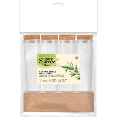 Набор для специй Sugar&Spice Rosemary 4 шт. на деревянной подставке SE1050