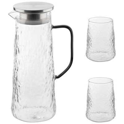 Набор из 3 предметов AROMA: кувшин 1,5 л + 2 стакана по 450 мл из боросиликатного рельефного стекла