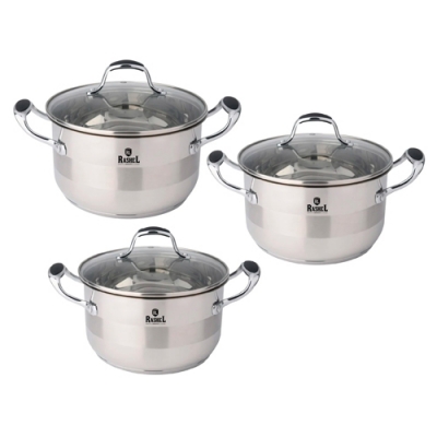 Набор кастрюль 6 пр. из нержавеющей стали со стекл. кр. (3,6л, 4,7л, 6л) R-0346