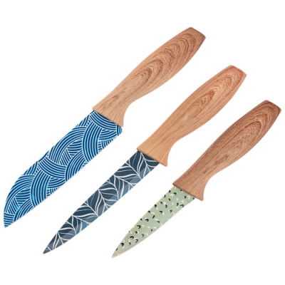 Набор ножей с окрашенным лезвием в ножнах DIVO (овощной, универсальный, сантоку) арт.108293