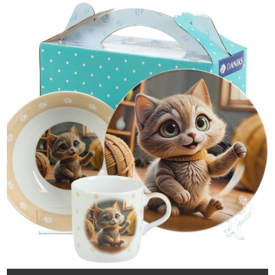 Набор посуды керам, 3 шт, Нейрокот, тар 17,5см,сал 15см,круж 230мл, Daniks, C1007 (484974)