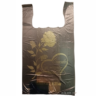 Пакет майка ПНД 26+14х48, 12 мкм/черный/ " РОЗА ЗОЛОТО" (100шт)