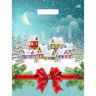 Пакет с вырубной ручкой 31х40см (60) (Снежный город) НГ, ламинированный Тико (х50/500) ВУР56833