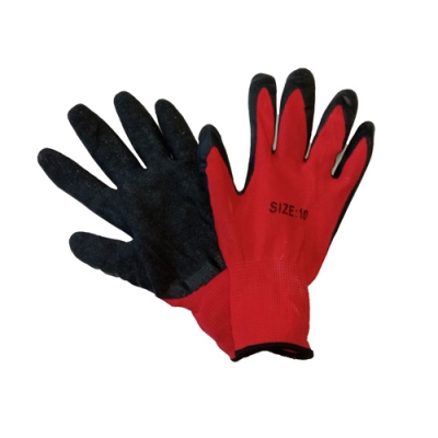 Перчатки нейлоновые с текстурированным латексным покрытием красно-черные г.Пенза