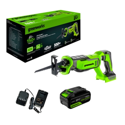 Пила сабельная аккумуляторная Greenworks GPT-BLRS-1, 24V,б/щет, 1х4Ач,ЗУ,кор (1200607CUB)