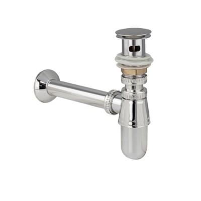 Сифон для раковины 1*1/4 х32х32мм с трубой , донный клапан с перел и клик-клак АБС пласт Хром 8002