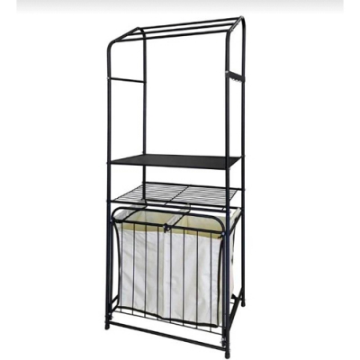 Стеллаж с двойной корзиной для белья 2-х ярусный и перекладинами арт.СКП12 цв.чёрный