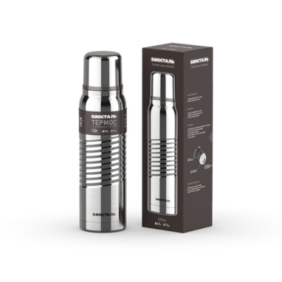 Термос "BIOSTAL-ЭКСТРИМ" у/г BST-1200G, 2 чашки, ГЛЯНЦЕВЫЙ БИОСТАЛЬ