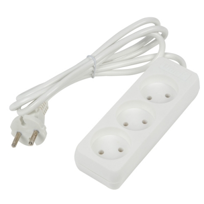 Удлинитель серии Ultra, шнур 2м., 3 гнезда, 10A, б/з. Белый. TM UnielS-CU3-2 WHITE UL-00009981