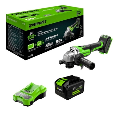 Угловая шлиф машина акк. Greenworks AG590,б/щет, 125 мм,8500 об/мин,1х8Ач,ЗУ,кор (3201007CUH)