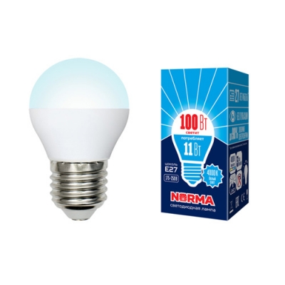 Лампа светодиодная LED-G45-11W/NW/E27/FR/NR белый свет (4000K) Серия Norma