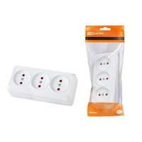 Розетка 3-х местная горизонтальная 2П открытой установки IP20 10A с з/ш белая Ладога (SQ1801-0125)