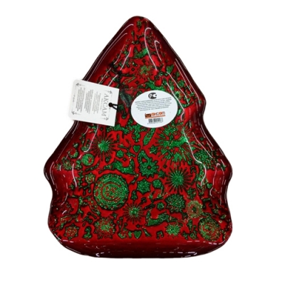 Тарелка "новогодняя ёлка" 24 см красная с зеленым (5) арт.16251/rg