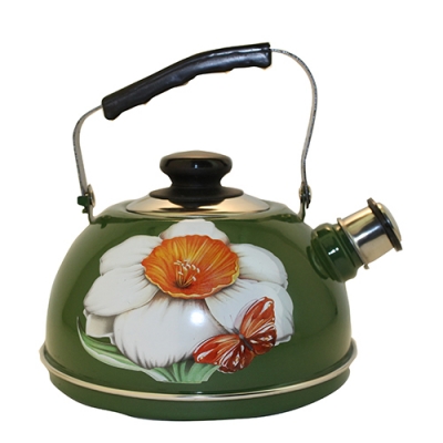 Чайник 2,5л.(подвиж.ручка)-зеленый/нарцисс (декор- нерж.сталь) ТМ04/25/07/07