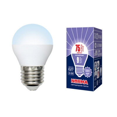 Лампа светодиодная LED-G45-9W/DW/E27/FR/NR Дневной белый свет (6500K) Серия Norma