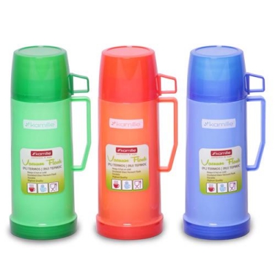 Термос 600мл пластиковый со стеклянной колбой (2 чашки;) (2071)