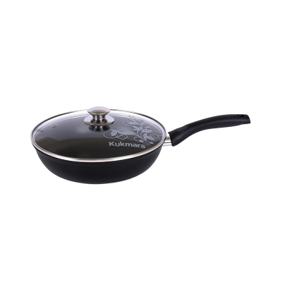 АП Сковорода 220/60мм с ручкой (утолщ. дно) со стекл. крышкой арт.с223а Kukmara