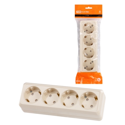 Розетка 4-х местная горизонтальная 2П+3 открытой устан.с з/ш сл. кость "Ладога" TDM (SQ1801-0231)