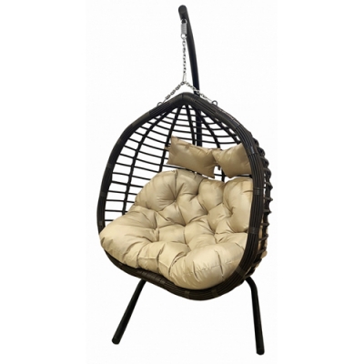 Кресло подвесное двойное Ортис арт.D50-МТ001 цв.корзины коричневый, цв.подушки кремовый "Garden stor