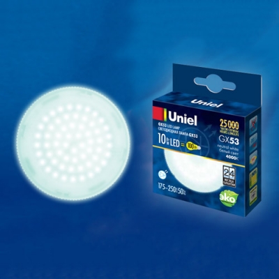 LED-GX53-10W/NW/GX53/FR PLZ01WH Лампа светодиодная, матовая. Белый свет (4000K).