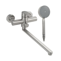 Смеситель в ванную длинный излив , шаровый с дивертором на корпусе из нержав стали BRIMIX 9329