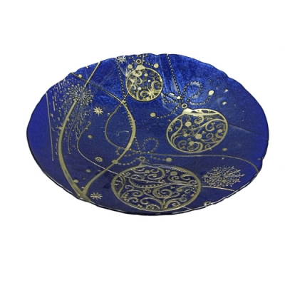 Блюдо новогодние шары 30 см синее (4) арт.17124