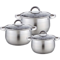 BE-616/6 Набор посуды из нерж.стали 6 пр. 2,1л, 2,9л, 3,9л со стеклянными крышками (4)